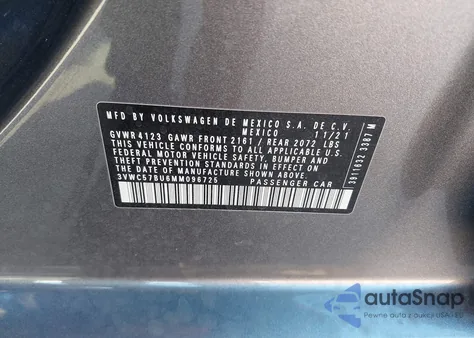 2021 Volkswagen Jetta 1.4T R-Line/1.4T S/1.4T Se z USA, uszkodzony, nr VIN 3VWC57BU6MM096725